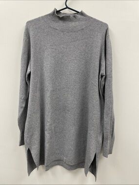 Relaxed Grey Mock Neck Tunic Sweater